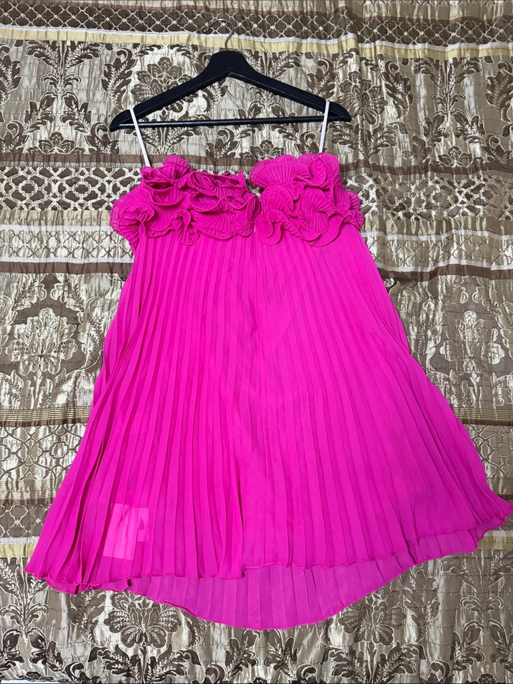 Commense Hot Pink Ruffled Strapless Pleated Dress - Picture 2 of 6